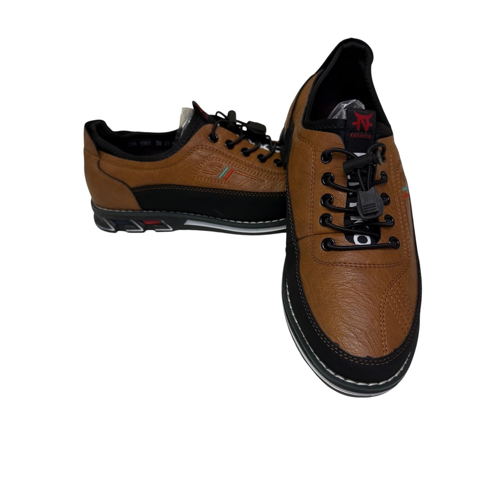 Mens‎ Brown Black Low Top Bungee Lace Fashion Sneakers Model 1981 Sz 38  5.5